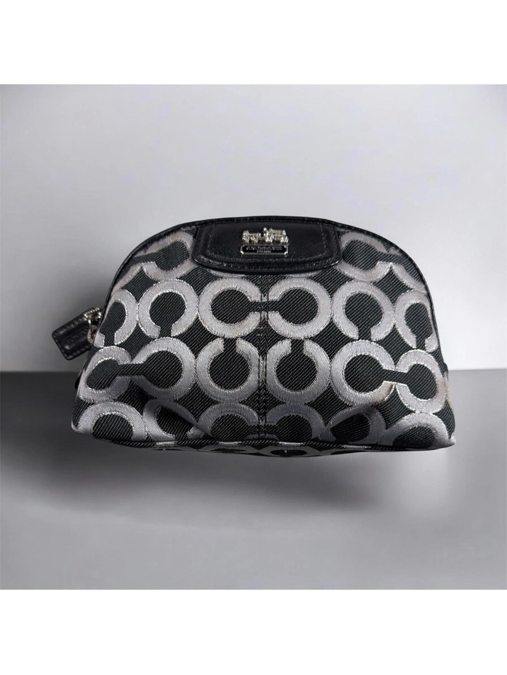 Coach Black & Silver Signature Cosmetic Pouch